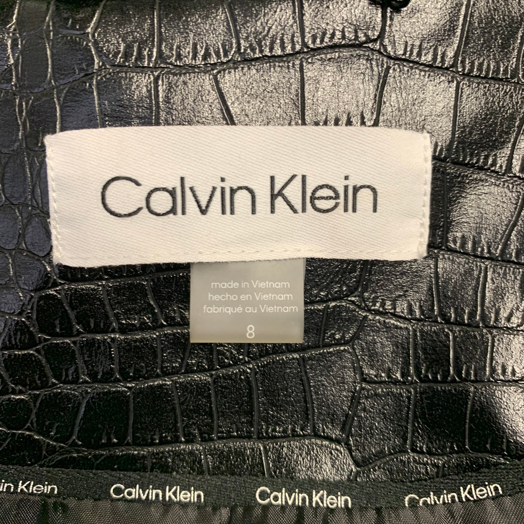 CALVIN KLEIN Size 8 Black Faux Leather Croc Embossed Snaps Jacket