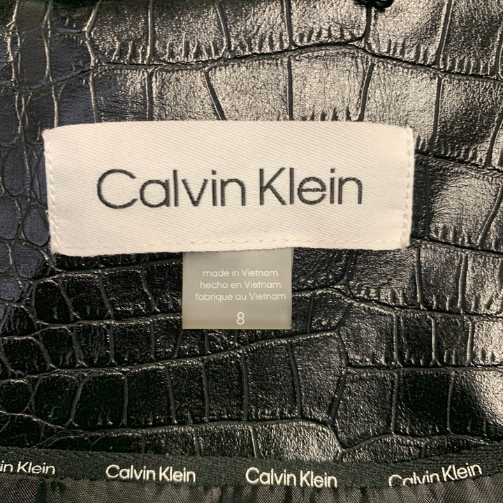 CALVIN KLEIN Size 8 Black Faux Leather Croc Embossed Snaps Jacket