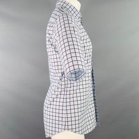 MARNI Size S Blue Brown Window Pane Cotton Button Up Short Sleeve Shirt