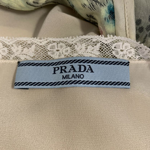 PRADA Size S Green Multi Color Abstract  Floral Sleeveless Cocktail Dress
