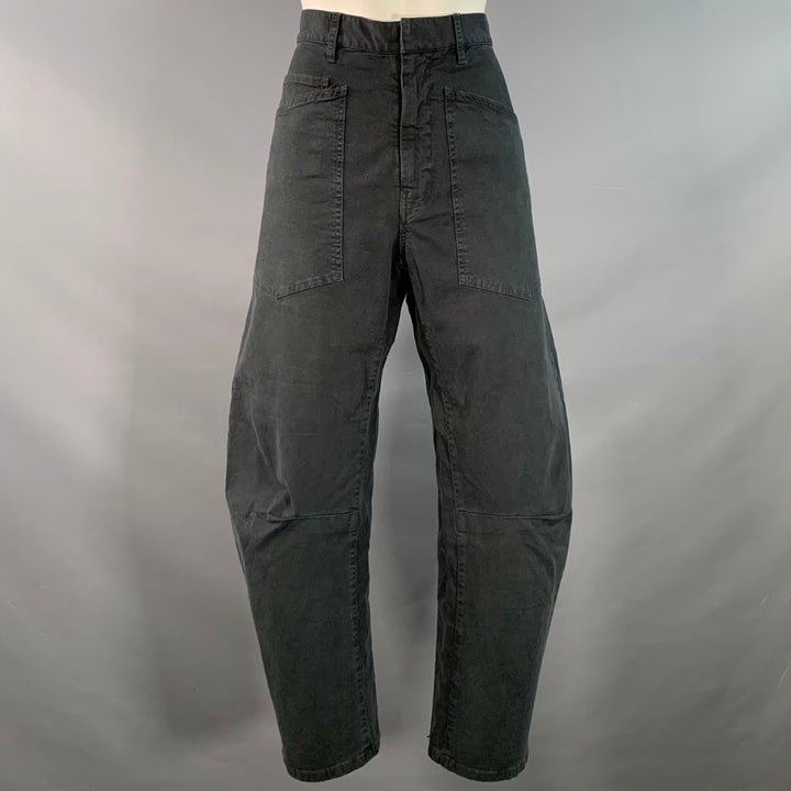 NILI LOTAN Size 2 Black Cotton Blend Twill Barrel Tapered Casual Pants