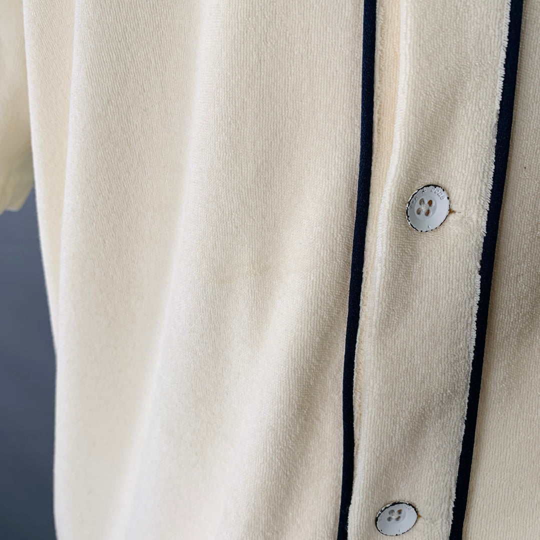 RAG & BONE Size M Beige Navy Contrast Stitch Cotton Blend Terry Short Sleeve Shirt