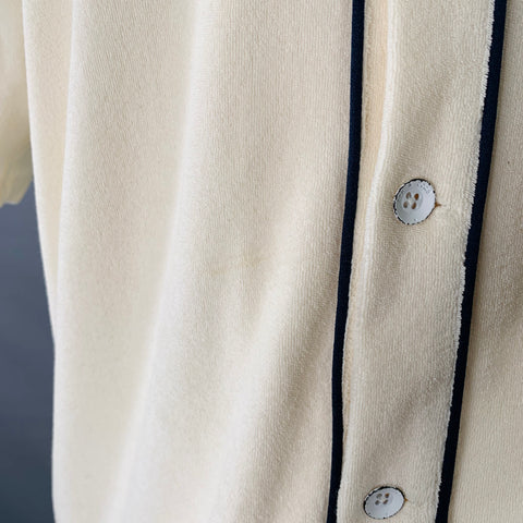 RAG & BONE Size M Beige Navy Contrast Stitch Cotton Blend Terry Short Sleeve Shirt