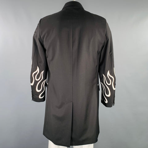 IROQUOIS Size 42 Black White Embroidery Double Breasted Coat