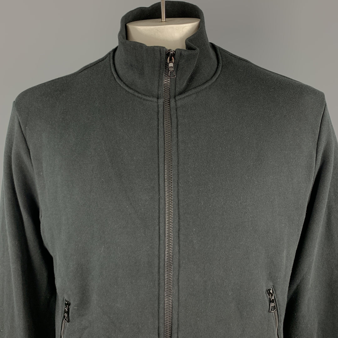 JOHN ELLIOTT Size L Black Cotton High Collar Trim Zip Pockets Zip Up Jacket