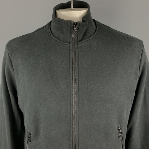JOHN ELLIOTT Size L Black Cotton High Collar Trim Zip Pockets Zip Up Jacket