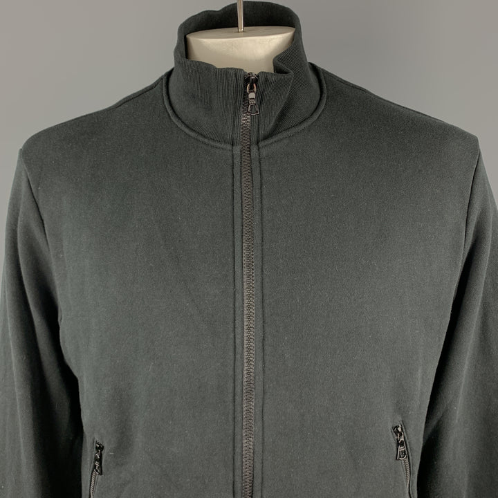 JOHN ELLIOTT Size L Black Cotton High Collar Trim Zip Pockets Zip Up Jacket