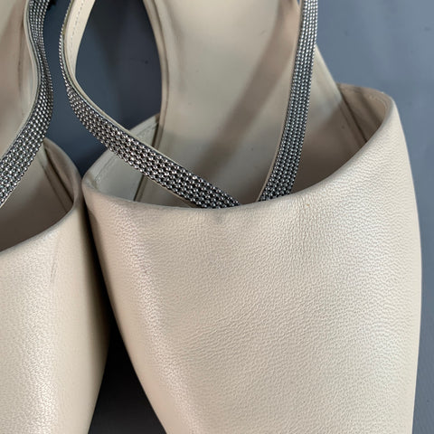 BRUNELLO CUCINELLI Size 10 Beige Silver Leather Monili Slip On Flats