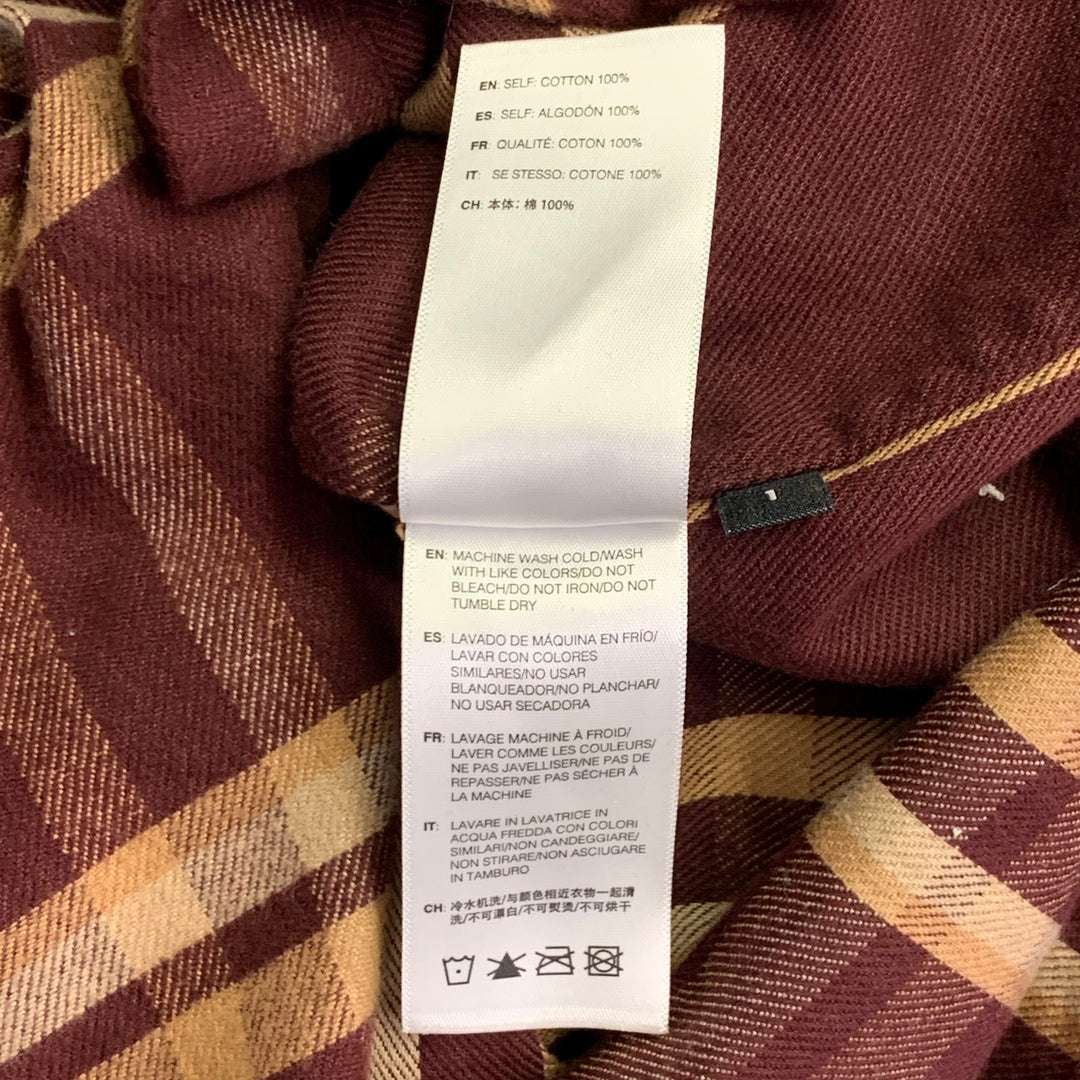 JOHN ELLIOTT Size S Burgundy Yellow Plaid Cotton One Pocket Long Sleeve Shirt