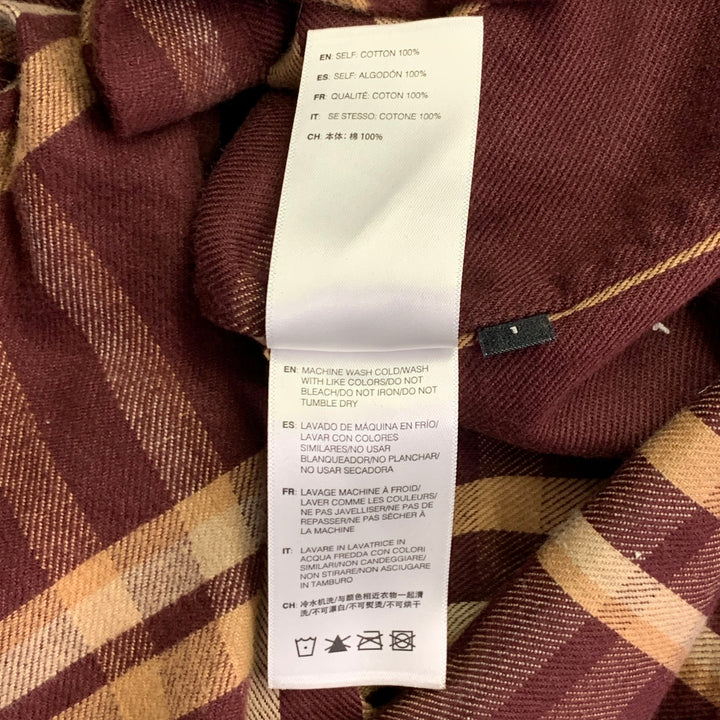 JOHN ELLIOTT Size S Burgundy Yellow Plaid Cotton One Pocket Long Sleeve Shirt
