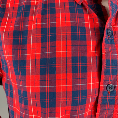 DOCKERS Camisa de manga larga con botones de algodón a cuadros rojo marino talla M