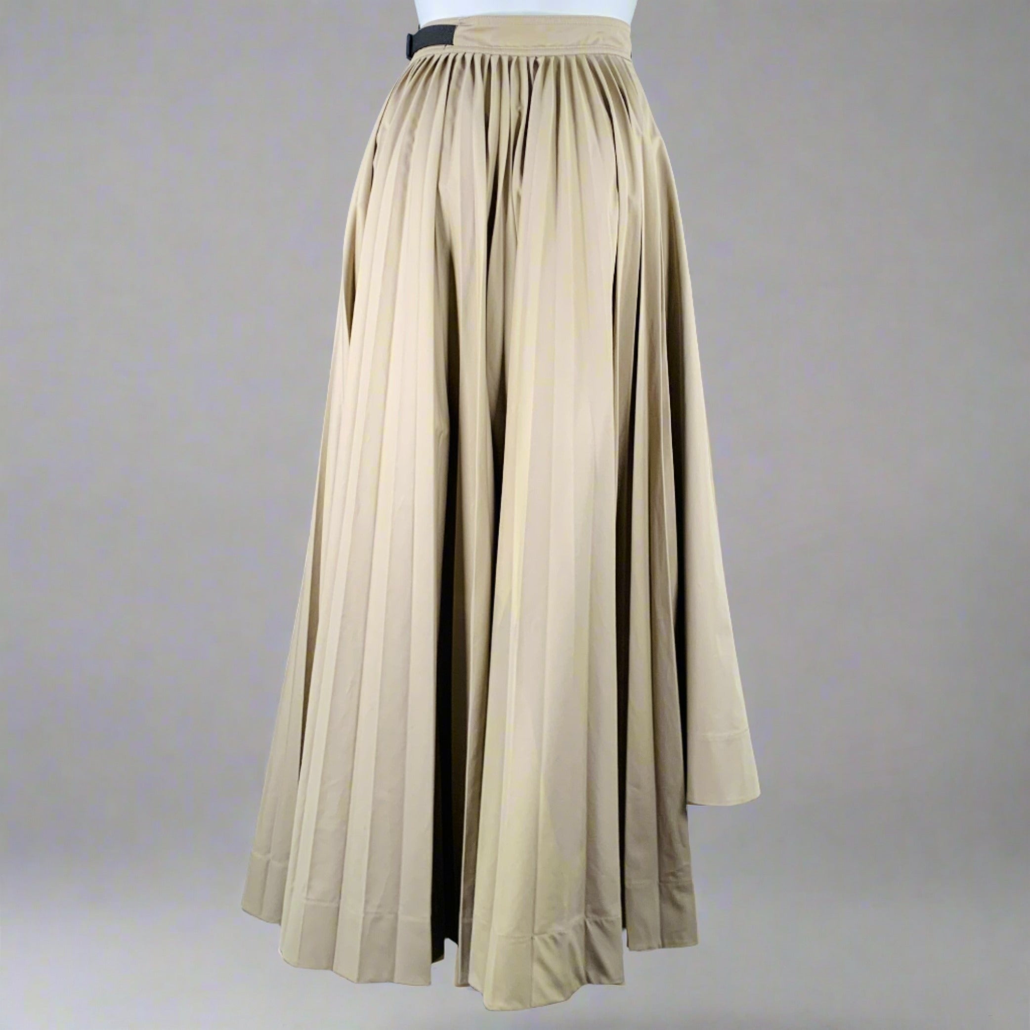 CHRISTIAN DIOR Size 4 Khaki Cotton Pleated Asymmetrical Long