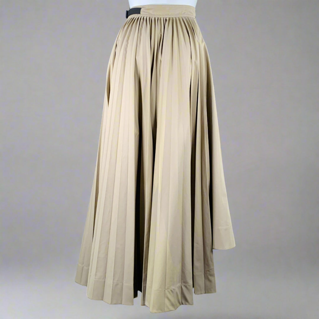 CHRISTIAN DIOR Size 4 Khaki Cotton Pleated Asymmetrical Long Skirt