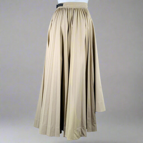 CHRISTIAN DIOR Size 4 Khaki Cotton Pleated Asymmetrical Long Skirt