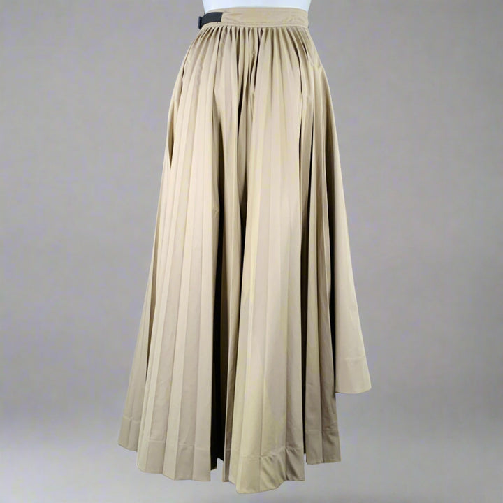 CHRISTIAN DIOR Size 4 Khaki Cotton Pleated Asymmetrical Long Skirt