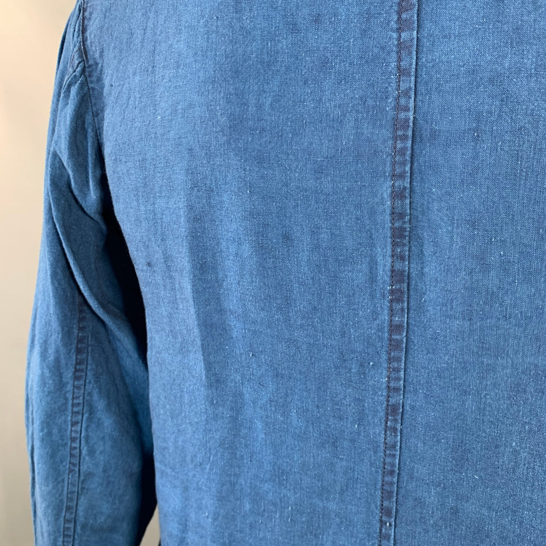 GAIJIN MADE Size XL Blue Cotton Spread Collar Buttoned Coat