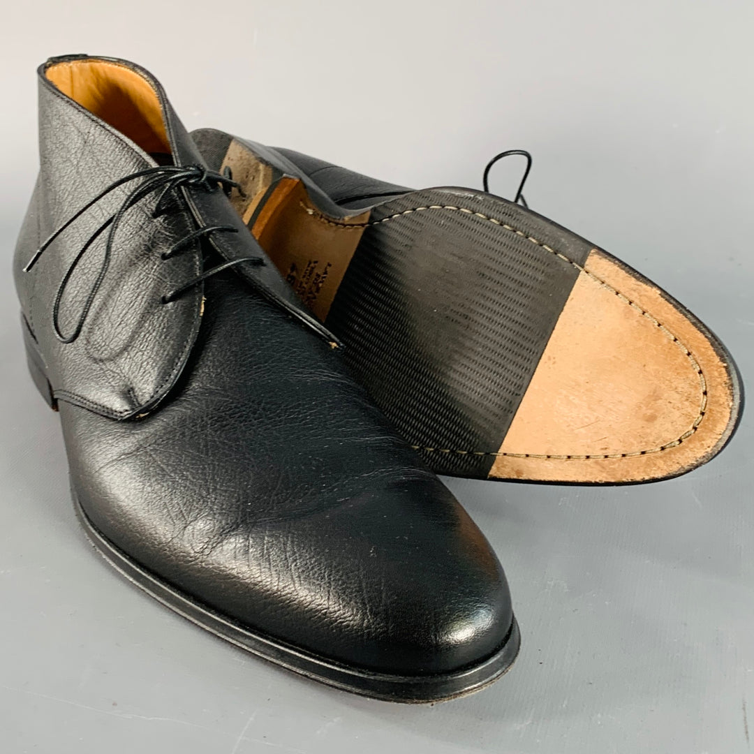 PAOLO IANTORNO Size 12 Black Leather Almond Toe Lace-Up Shoes