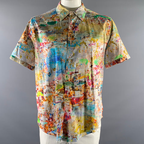 ROBERT GRAHAM Size XXL White Abstracted Beach Print Short Sleeve Shirt