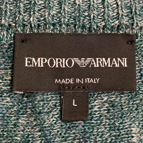 EMPORIO ARMANI Size L Green Blue Geometric Cotton Linen Crew Neck Sweater
