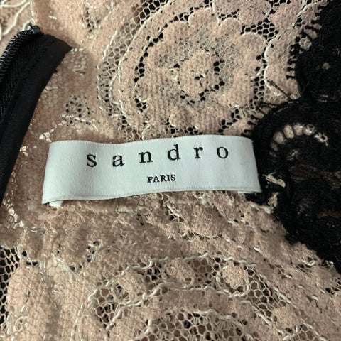 SANDRO Size 2 Black Cream Polyester Lace Knee-Length Dress