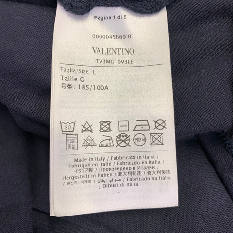 VALENTINO Size L Navy White Logo Cotton Short Sleeve Crew Neck T-shirt