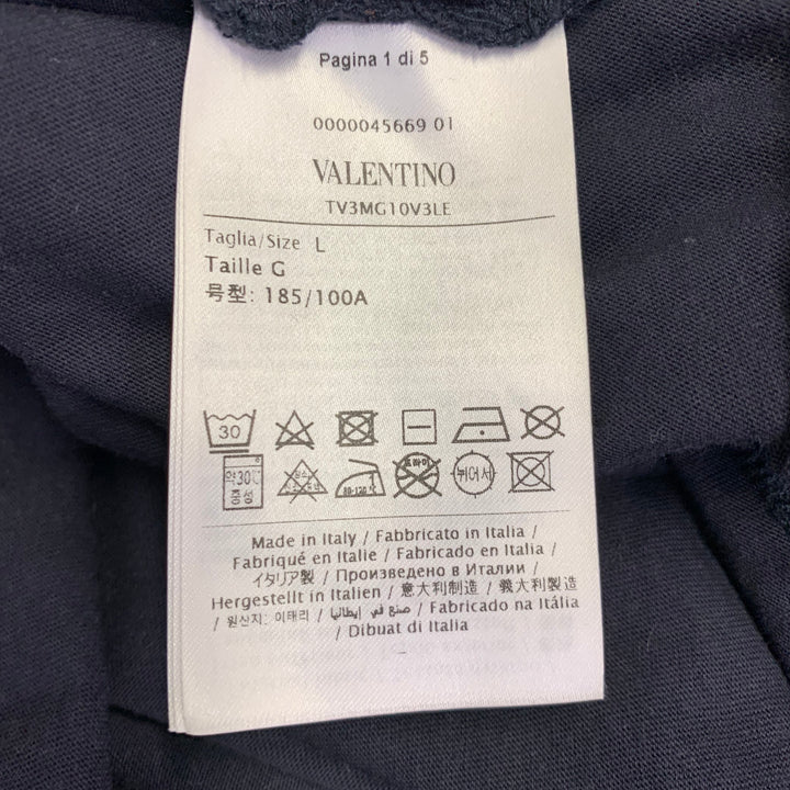 VALENTINO Size L Navy White Logo Cotton Short Sleeve Crew Neck T-shirt