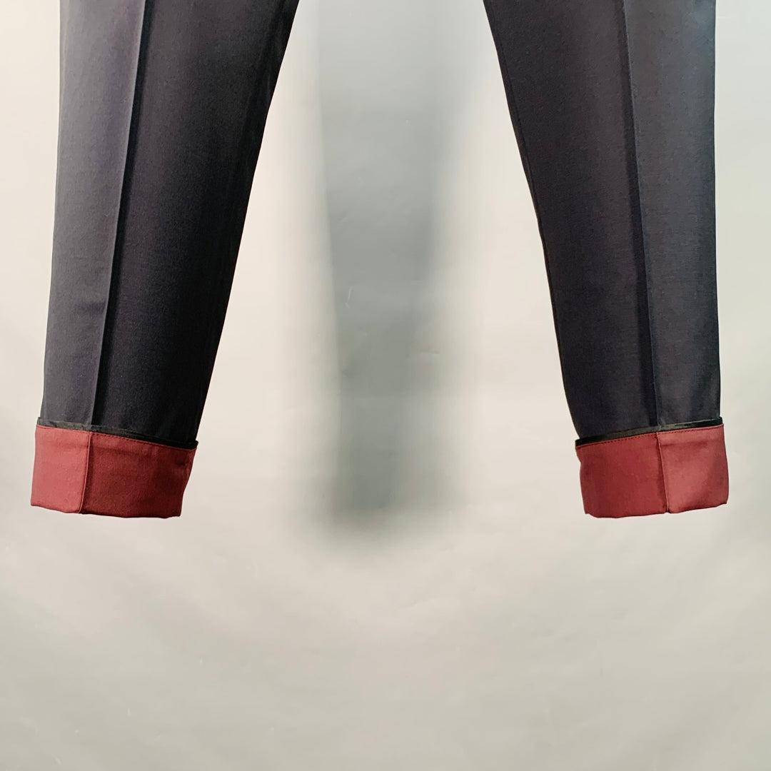 VALENTINO Size M Navy Black Wool Mohair Drawstring Cuffed Dress Pants
