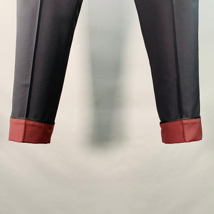 VALENTINO Size M Navy Black Wool Mohair Drawstring Cuffed Dress Pants