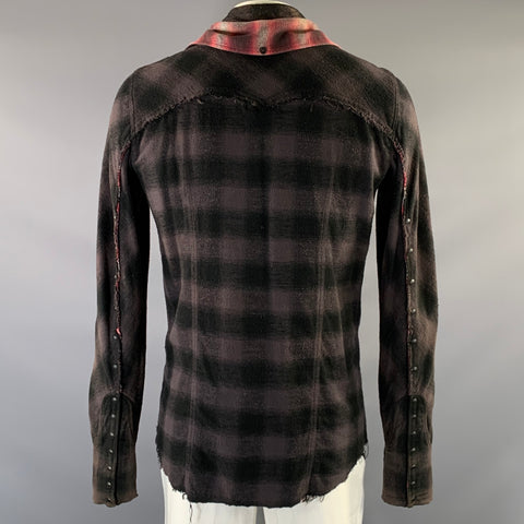 LE GRANDE BLEU Size L Red Brown Plaid Cotton Reversible Long Sleeve Shirt