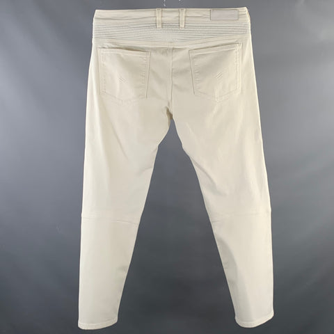 NEIL BARRETT Size 34 White Textured Cotton Blend Moto Racer Jeans