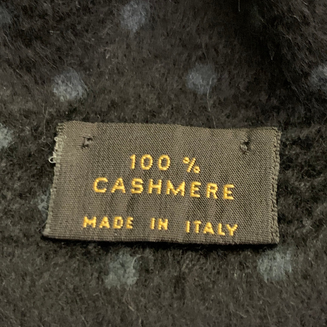 LORO PIANA Black Blue Tan Dots Reversible Cashmere Fringe Scarf