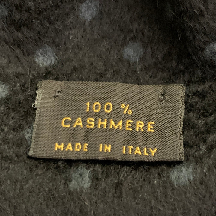 LORO PIANA Black Blue Tan Dots Reversible Cashmere Fringe Scarf