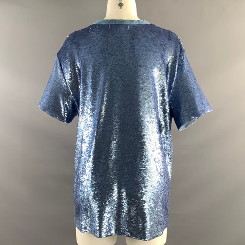 IRO Size M Blue Sequined Rayon Blend Crew Neck T Shirt