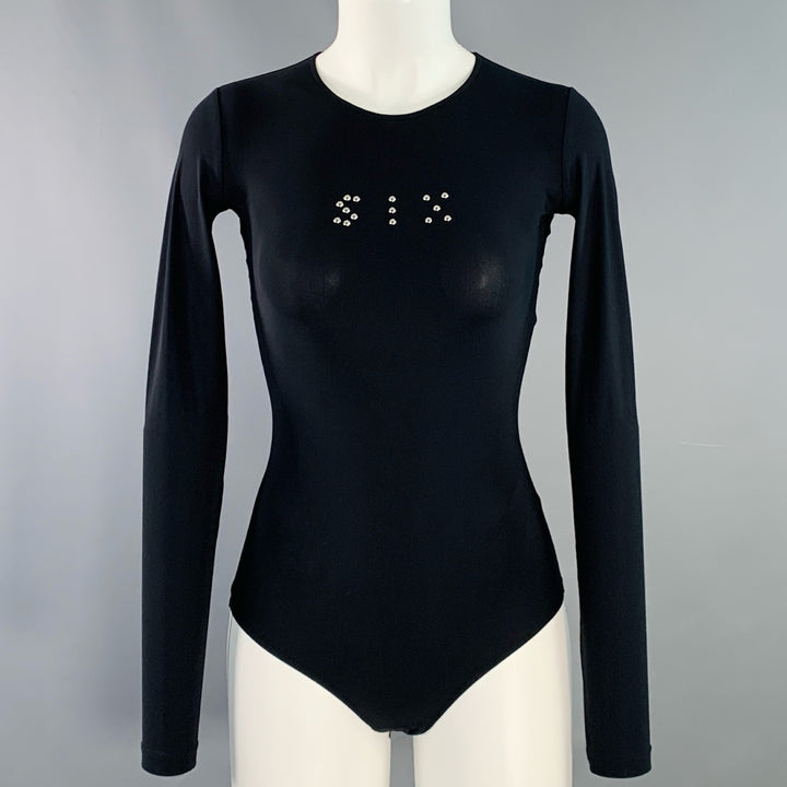 MAISON MARGIELA Size XS Black Polyamide Blend Studded Crew Neck Bodysuit
