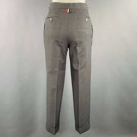 THOM BROWNE Size 2 Grey Wool Textured Flat Front Dress Pants