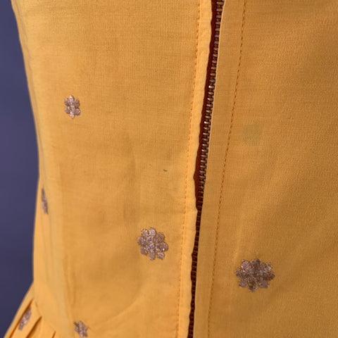 GRETA PLATTRY Vintage Size M Yellow Gold Embroidered One Shoulder Dress