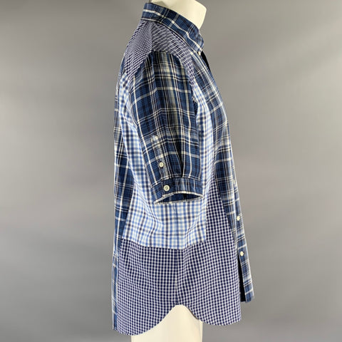 ALEXANDER MCQUEEN Size M Blue Mixed Plaid Cotton Short Sleeve Shirt