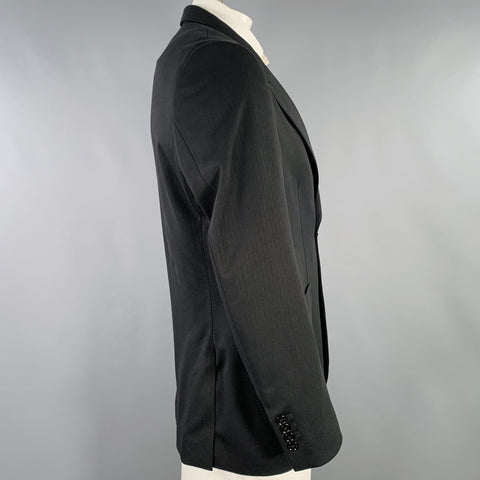 DOLCE & GABBANA Size 42 Black Herringbone Viscose Blend Sport Coat