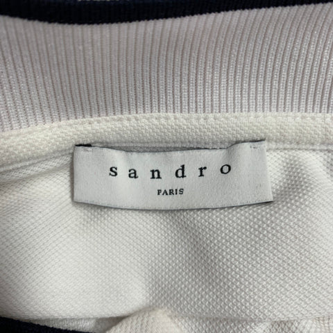 SANDRO Polo sans col en coton, taille S, blanc, avec liseré contrastant noir