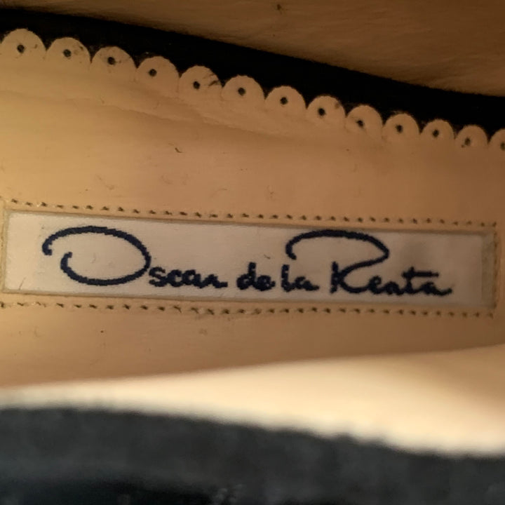 OSCAR DE LA RENTA Vintage Fall 2009 Size 6 Black Suede Satin Woven Stiletto Booties