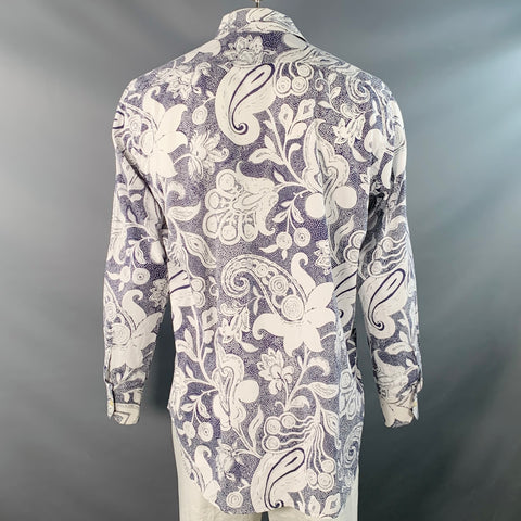 ETRO Size XXL White Slate Abstract Floral Cotton Long Sleeve Shirt