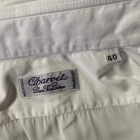 CHARVET Size M White Solid Cotton Pointed Collar Long Sleeve Shirt