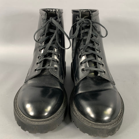 SAINT LAURENT Size 7 Black Leather Lace Up Boots