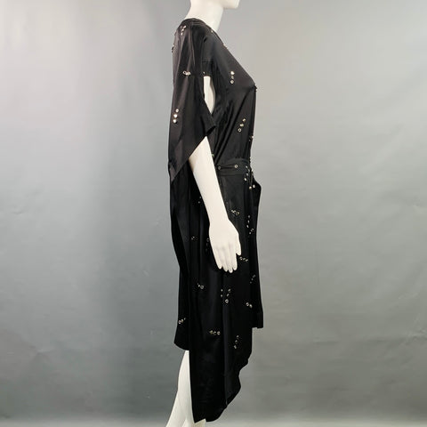 BURBERRY Size S Black Silk Studded Belted Cape Dress