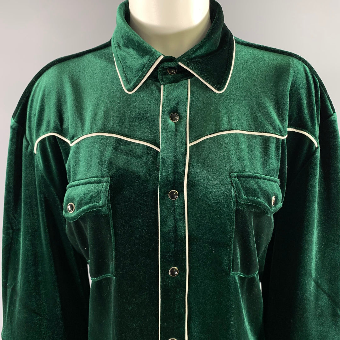 PHIX Size XL Green Emerald Polyester Velvet Western Shirt