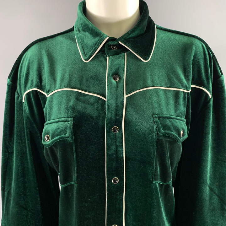 PHIX Size XL Green Emerald Polyester Velvet Western Shirt