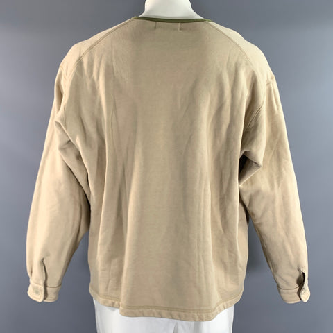 CAL O LINE Size L Beige Green Cotton V Neck Pullover