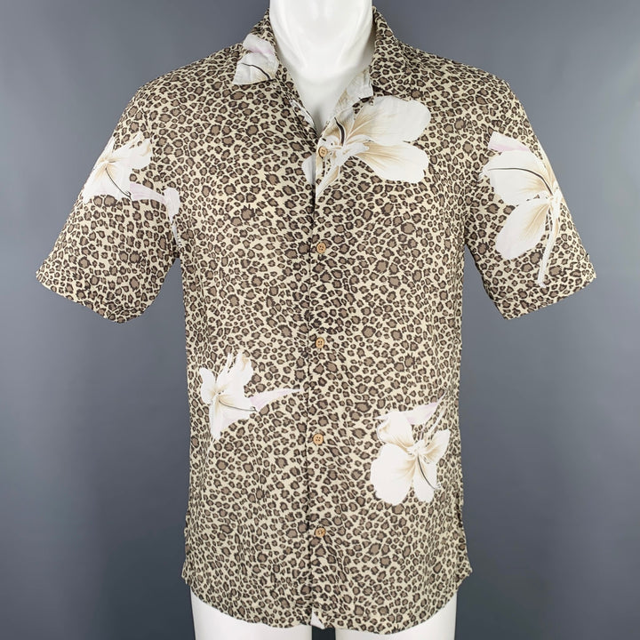 ALLSAINTS Size M Beige Brown Animal Print Viscose Camp Short Sleeve Shirt
