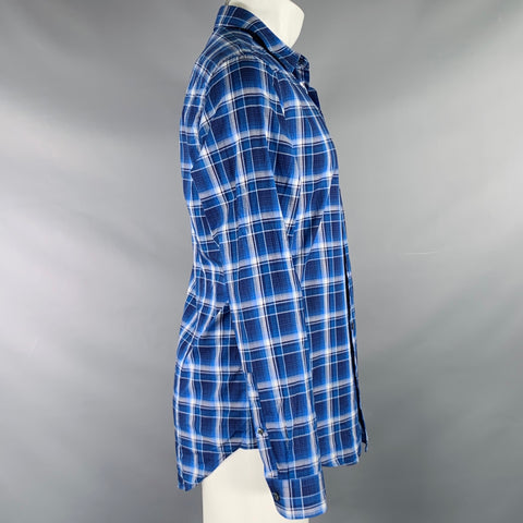 VINCE Size M Navy White Plaid Long Sleeve Shirt