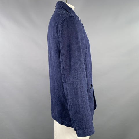DRAKES LONDON Size L Navy Linen Chore Jacket